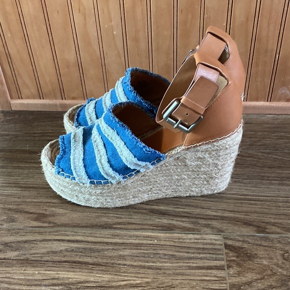Marc Fisher Denim Adria Jute Womens 9 Open Toe Platform Espadrille Sandal Y2K - Picture 4 of 10
